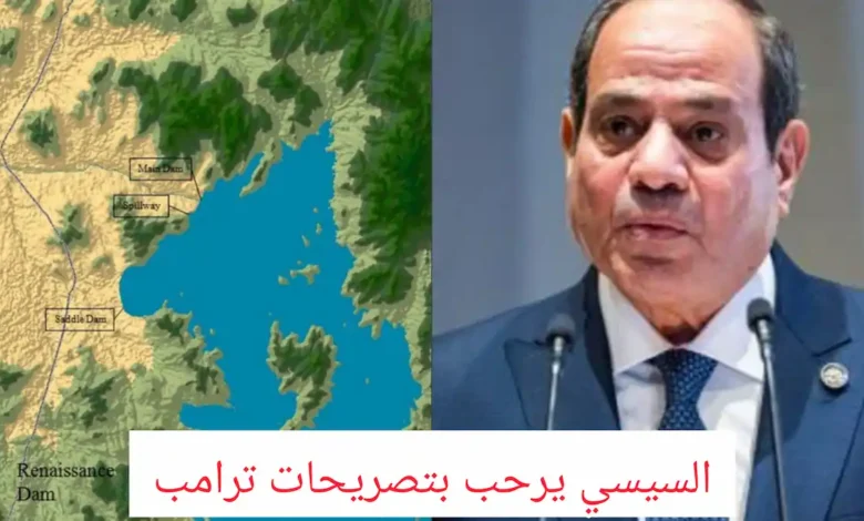 الرئيس المصري عبدالفتاح السيسي ويظهر إلى جوار سد النهضة الذي صرخ ترامب بدعم بناءه