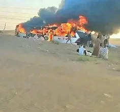 احتراق باص نقل جماعي في صافر